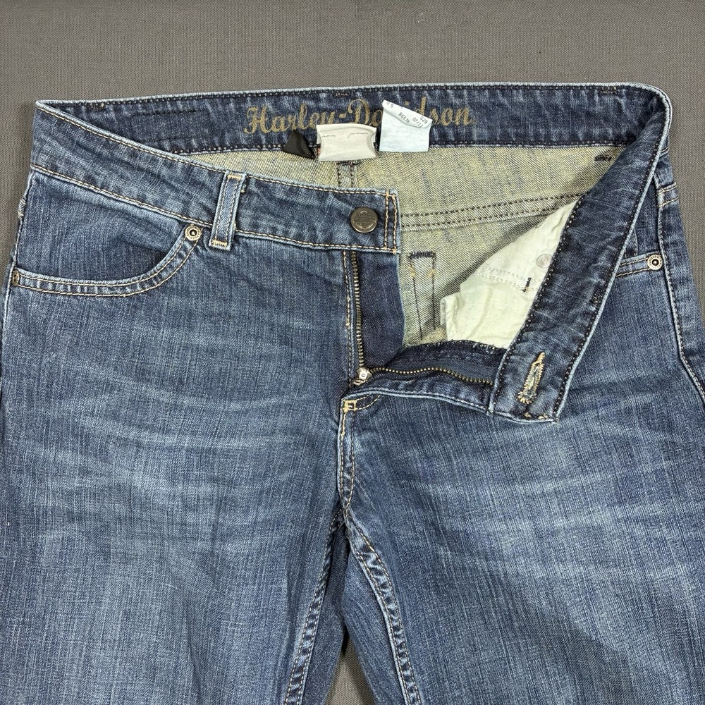 Harley Davidson Womens Boot Cut Blue Jeans Medium Wash Biker Sz 6 Long 32x32